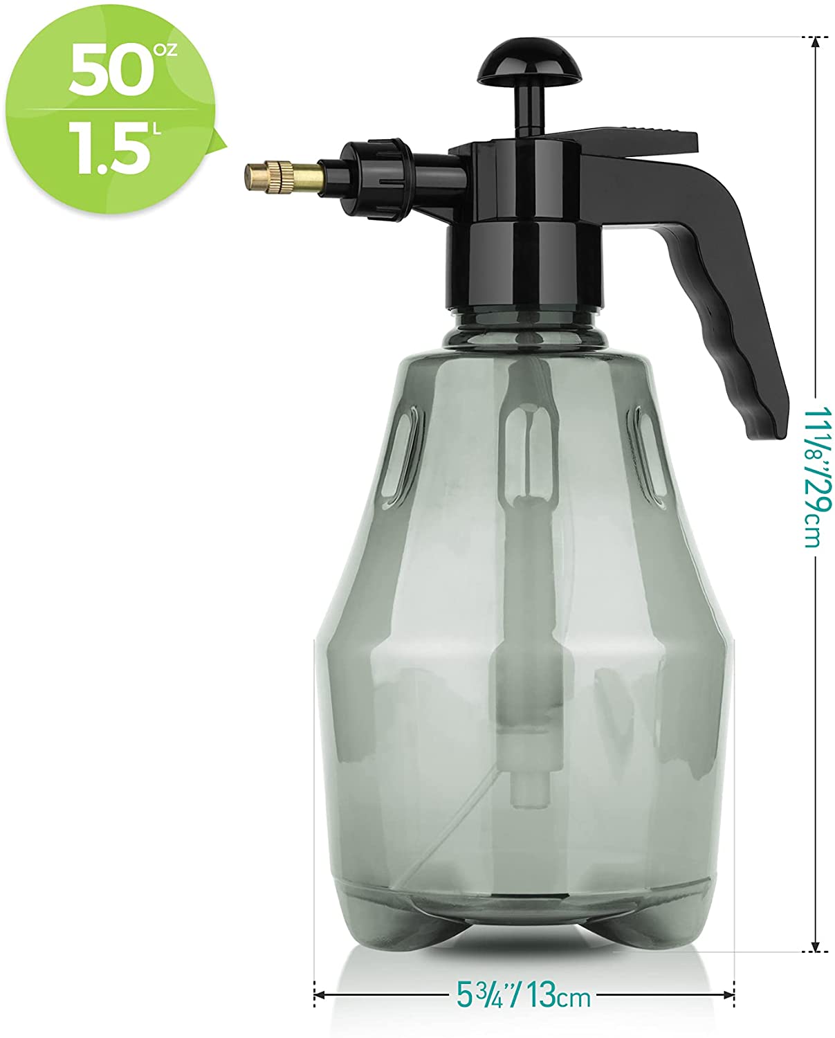 Fine Mist Spray Bottle Plastic Grey 1.5L, Hand Held Pressure Plant