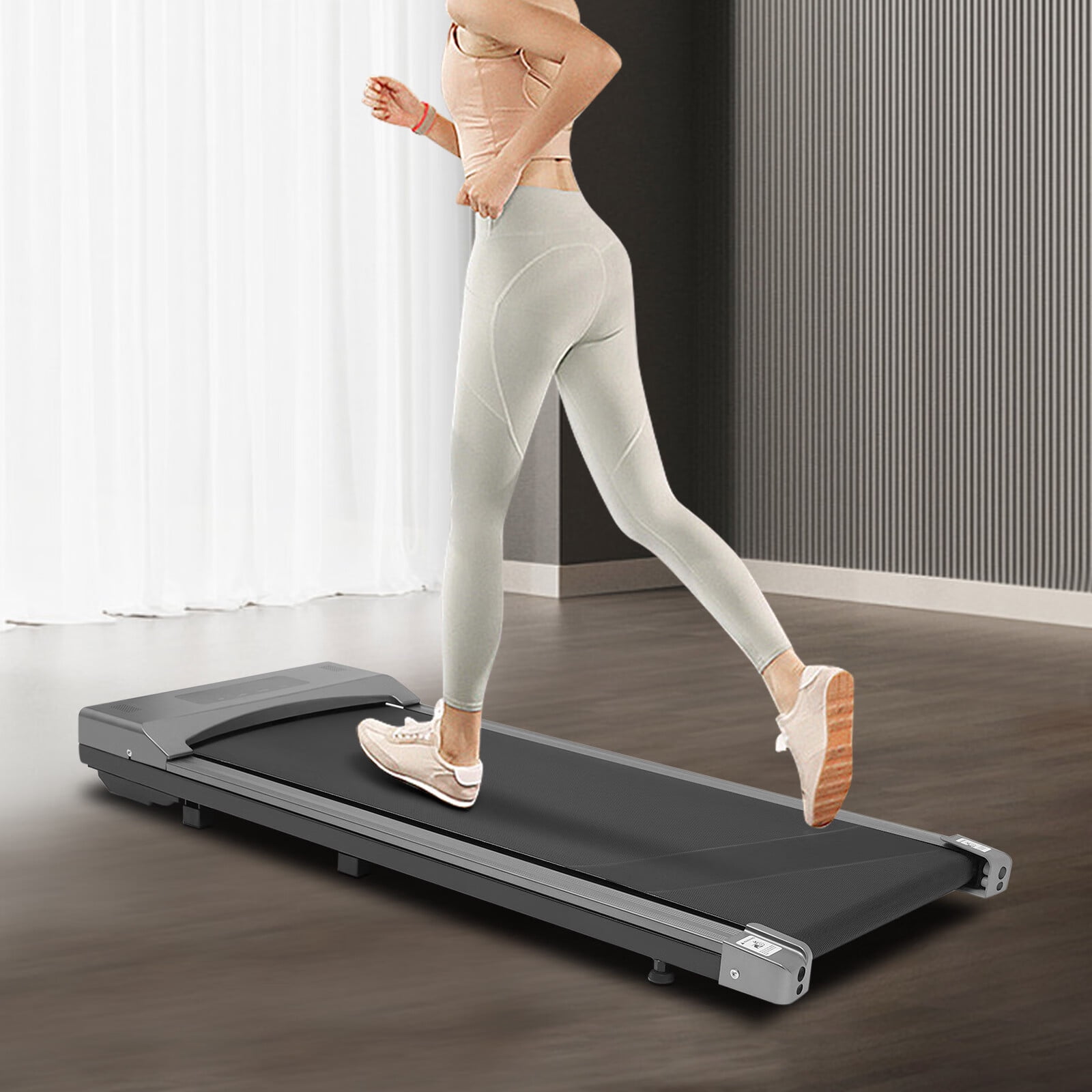 Aiqidi LED Electric Treadmill, Under Desk Walking Pad Walking Jogging Running Fitness Machine w/Remote, Installation-Free, Gray