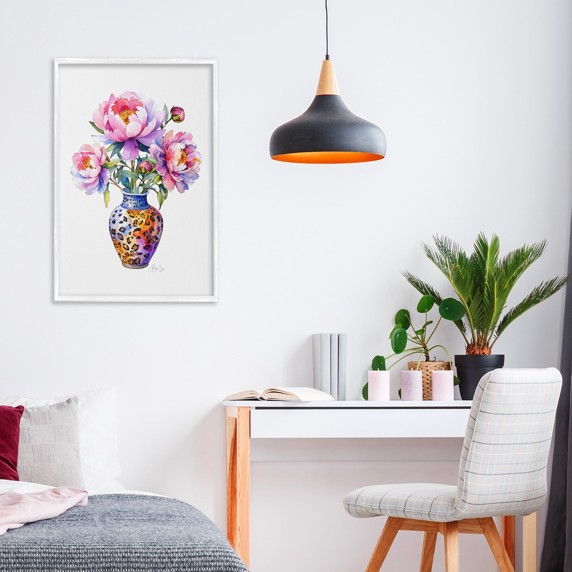 Stupell Industries Fierce Blooms Flower Vase White Framed Giclee Art, design by Shelly Craig