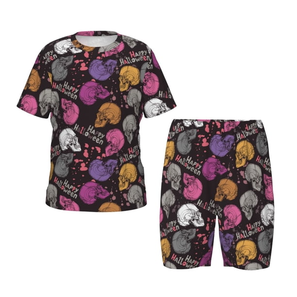 Balery Halloween Skeleton Conjunto de Pijama Infantil de Manga Corta con Estampado – Ropa de Dormir de Algodón Suave-4X-Large