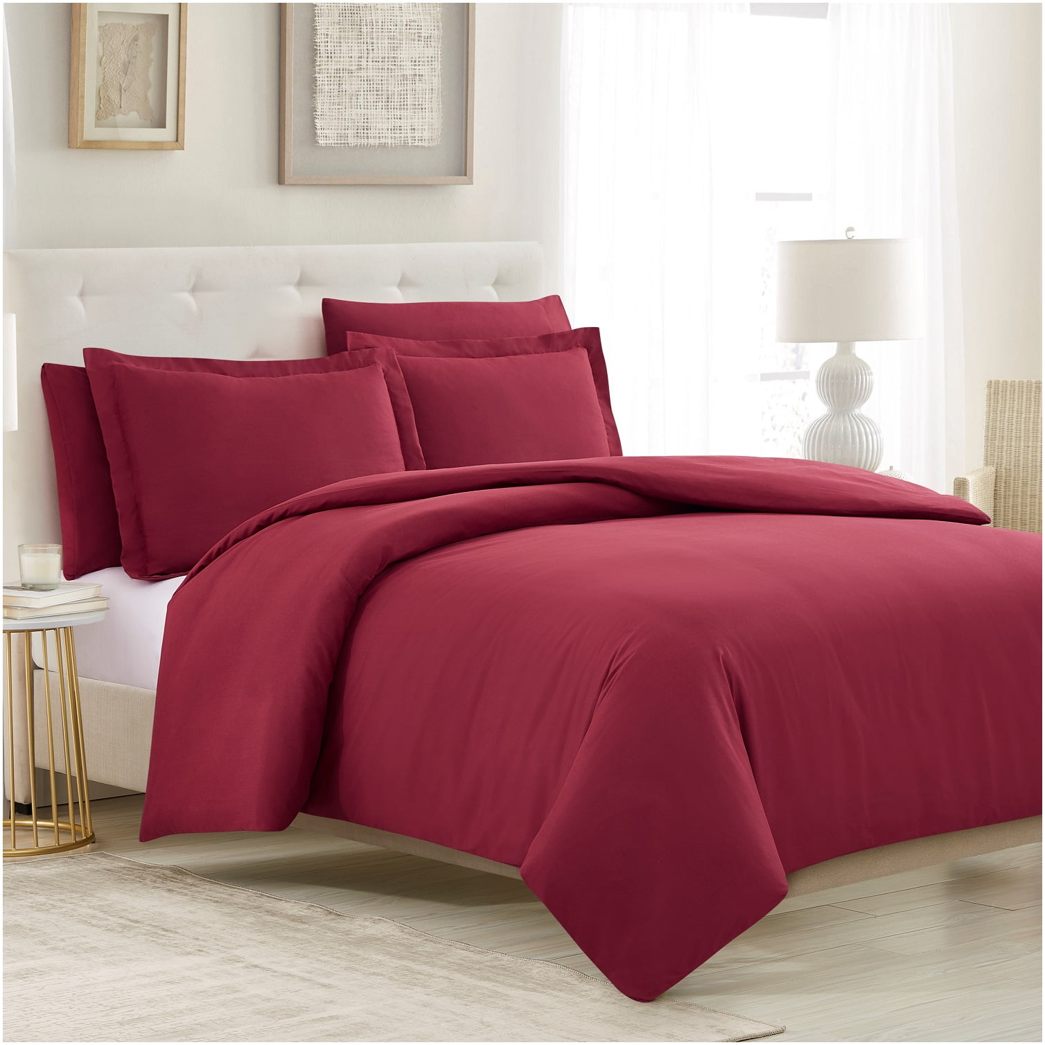 Full Duvet Cover Set Soft Brushed Comforter Cover W/Pillow Sham Burgundy 