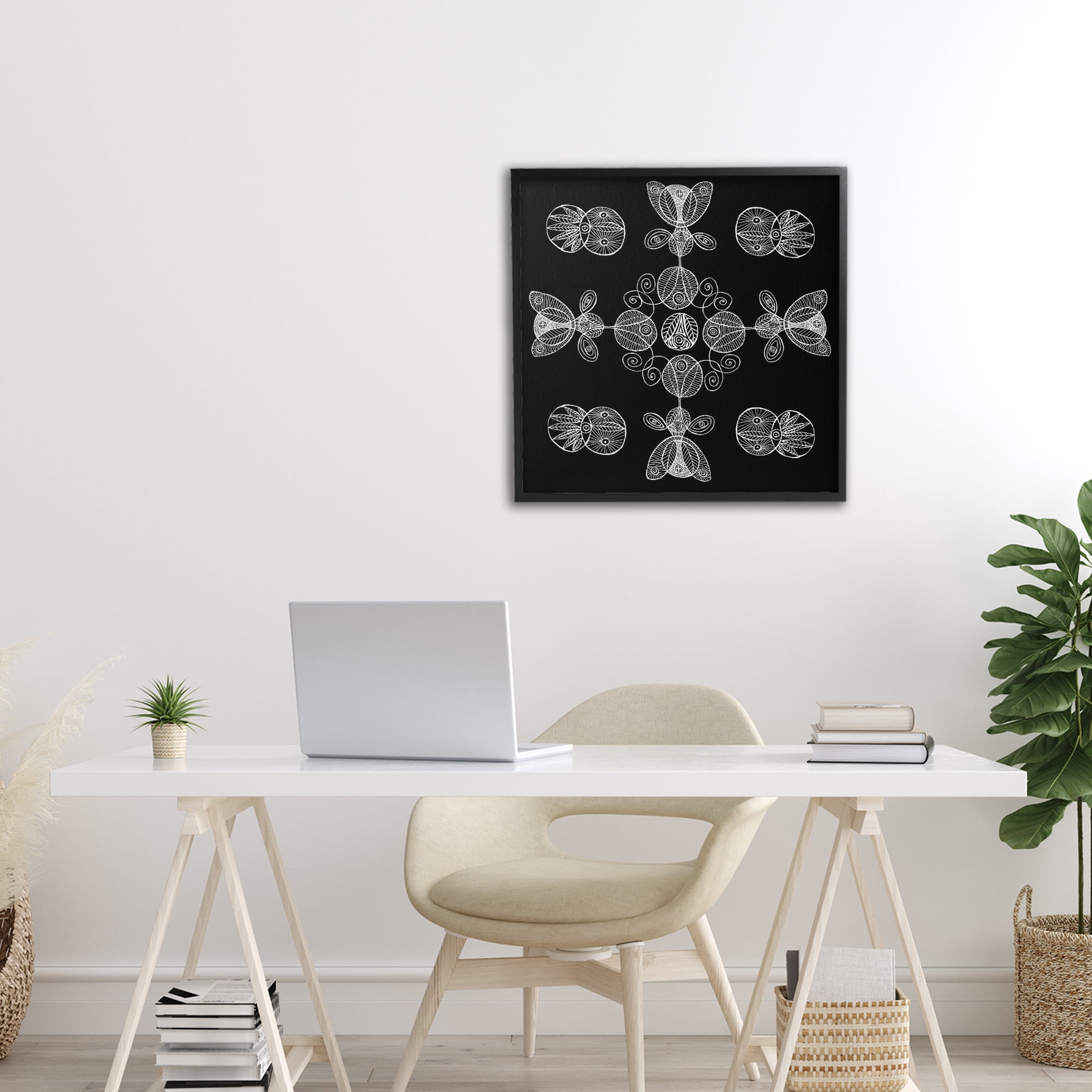 Stupell Industries Black & White Elemental Fractals Black Framed Giclee Art, design by El Perkin