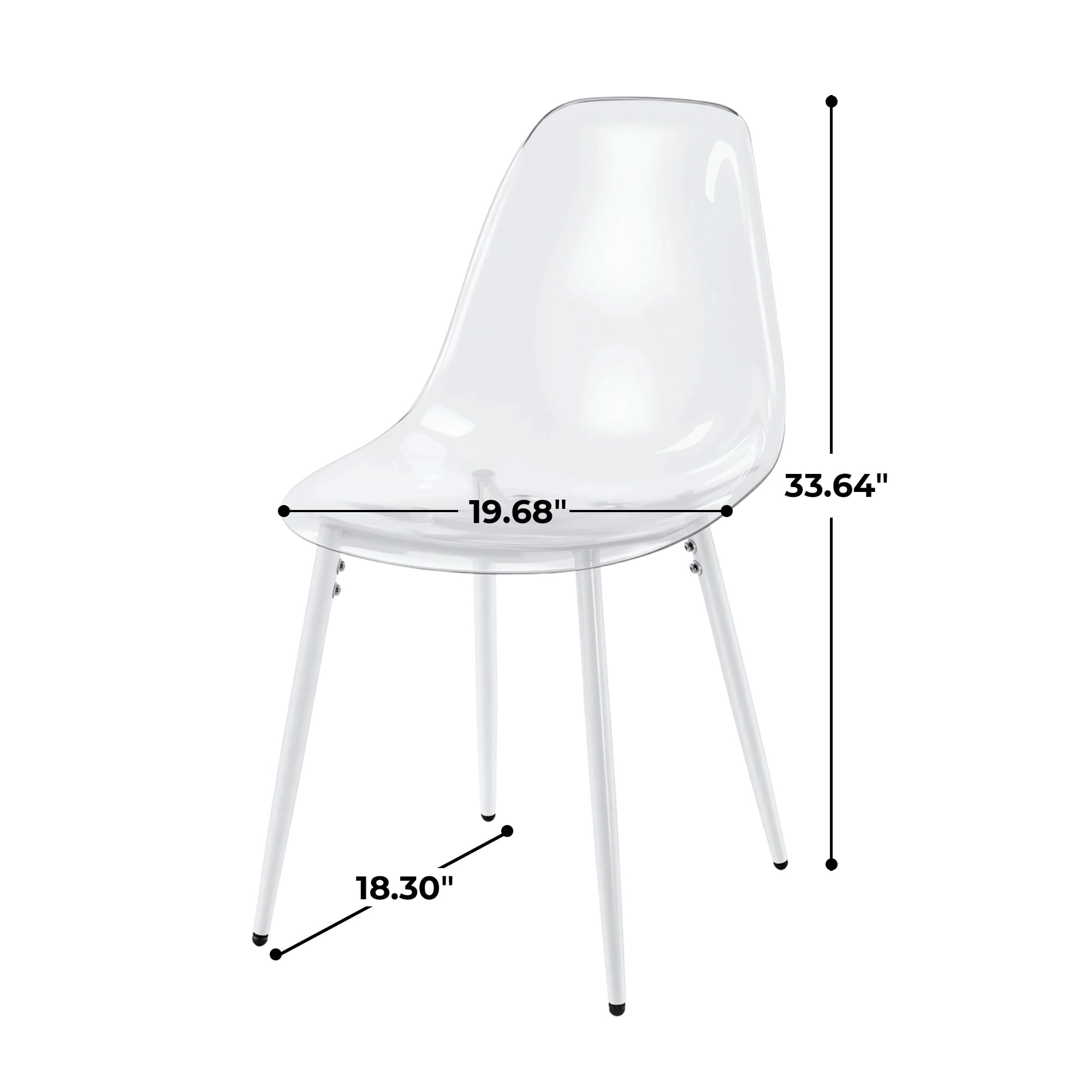 Transparent Dining Chairs, Set of 4 Modern Shell Chairs with Durable Metal Legs, Easy Assembly for Dining Room, Home Office and Cafe, Matte White