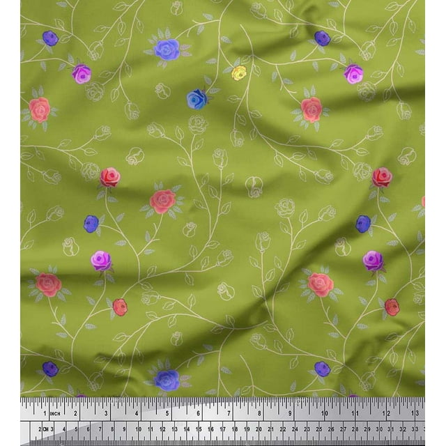 Soimoi Tissu en Jersey de Coton Imprimé Feuilles & Roses Tissu de Couture Yard 58 Pouces de Large