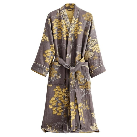 TEAJOPSUU Men's and Women's Robes Lightweight Double Layer Mesh Bathrobes Long Sleeved Couple Absorbent Home Wear Nightgown Yellow C