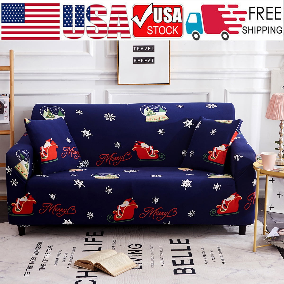1234Seater Stretch Sofa Covers Couch Cover Elastic Slipcover Protector Chritmas 