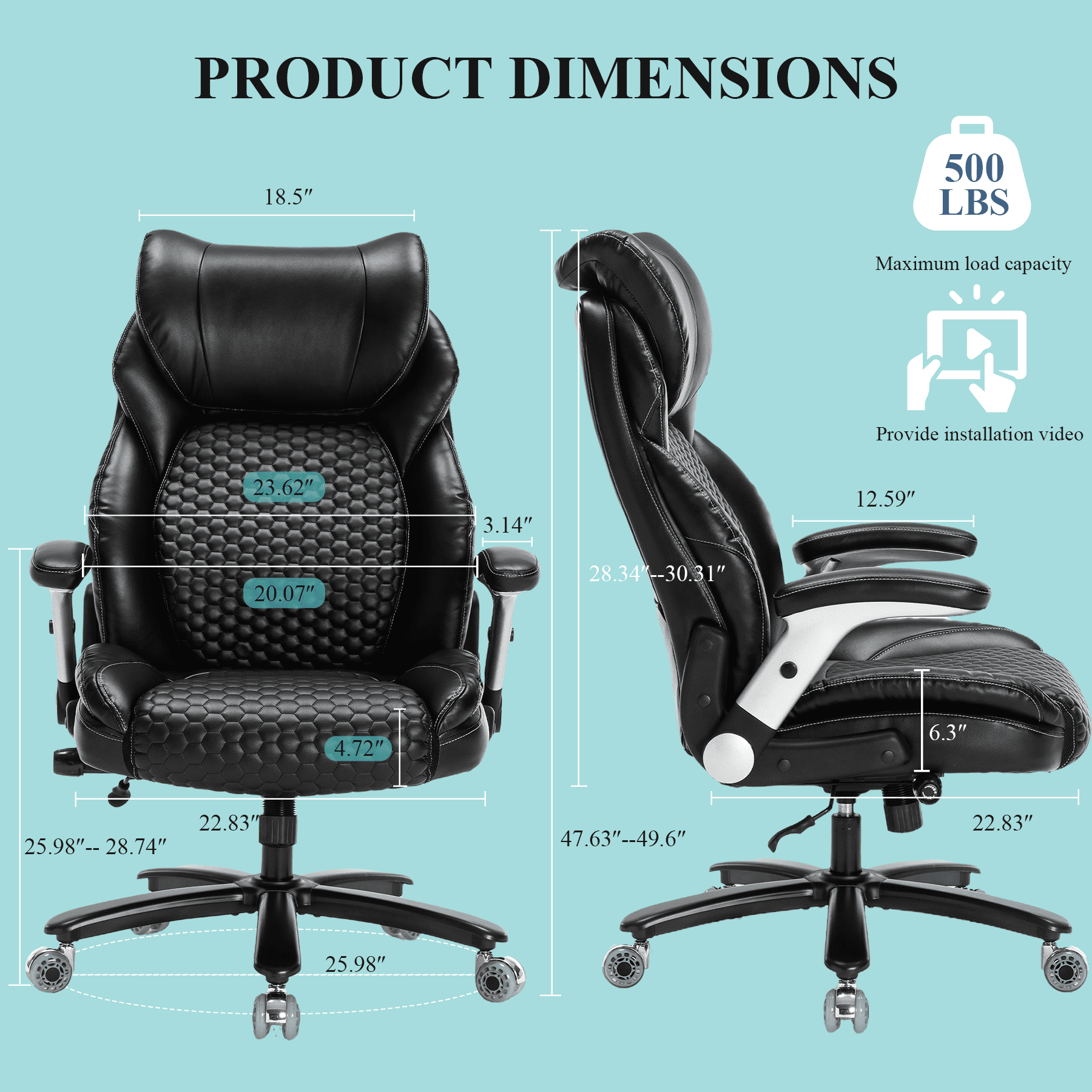 X Xishe Executive Office Chair Ergonomic Desk Chair with Padded Flip-up Arms 500LBS PU Leather Chair with Adjustable Lumbar Support Swivel Rolling Computer Chair for Big and Tall People,Black