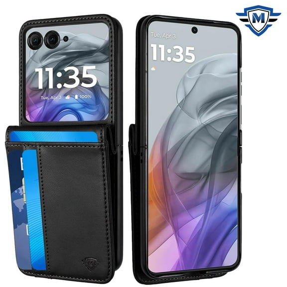 TJS forMotorola Razr 2025/2024 Phone Case, Card Wallet Storage PU Leather ID Credit Card ID Slots Holder Pocket Cover for Moto Razr 2024/2025 (Black)