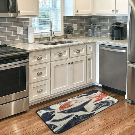 

Long Floor Mat 39x20Inch Kitchen Mat Bathroom Mat Living Room Mat Bedroom Mat Absorbent Delicate Fabric No Ball Do Not Fade Black Wolf Head