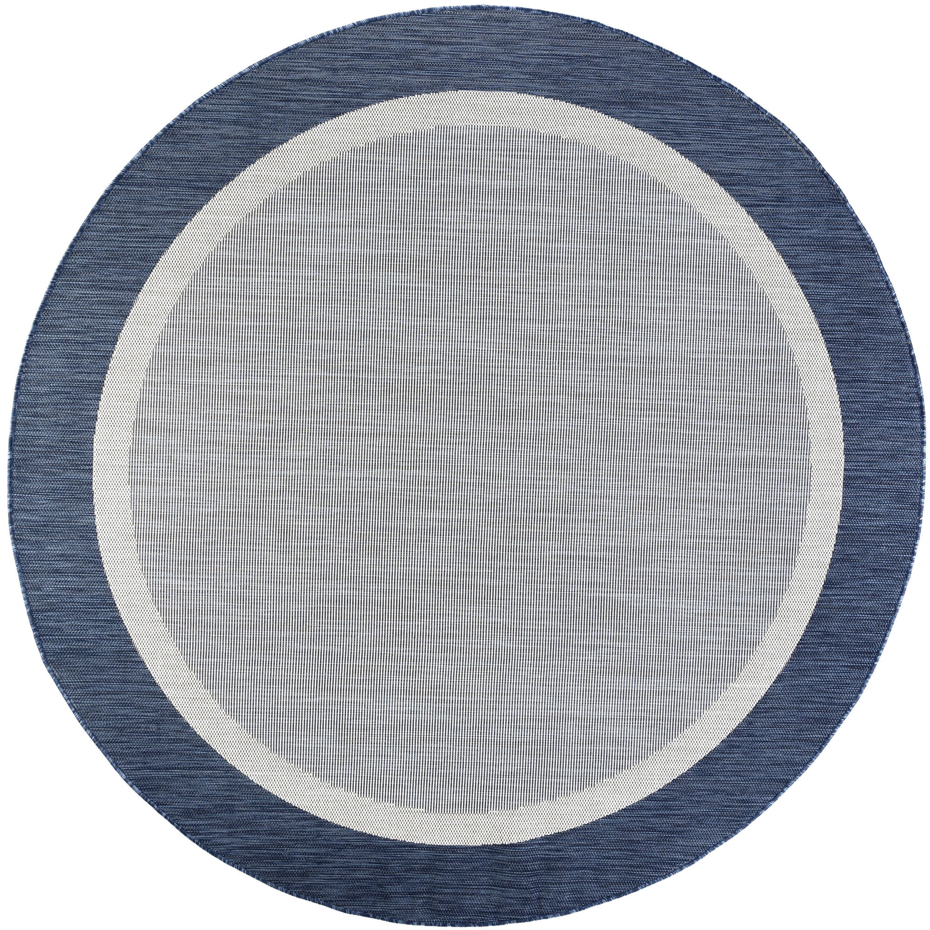 6ft Round Water Resistant, Indoor Outdoor Rugs for Patios, Front Door Entry, Entryway, Deck, Porch, Balcony | Outside Area Rug for Patio | Navy, Solid Border | Size: 5'3'' Round