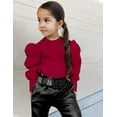 thumbnail image 2 of Toddler Girl Fall Outfits Puff Sleeve Ribbed Tops + Pants 2Pcs Girls Fashion Outfits 5-6T, 2 of 8