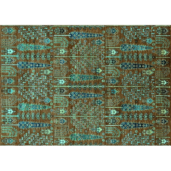 Ahgly Company Machine Washable Indoor Rectangle Oriental Turquoise Blue Industrial Area Rugs, 2' x 3'