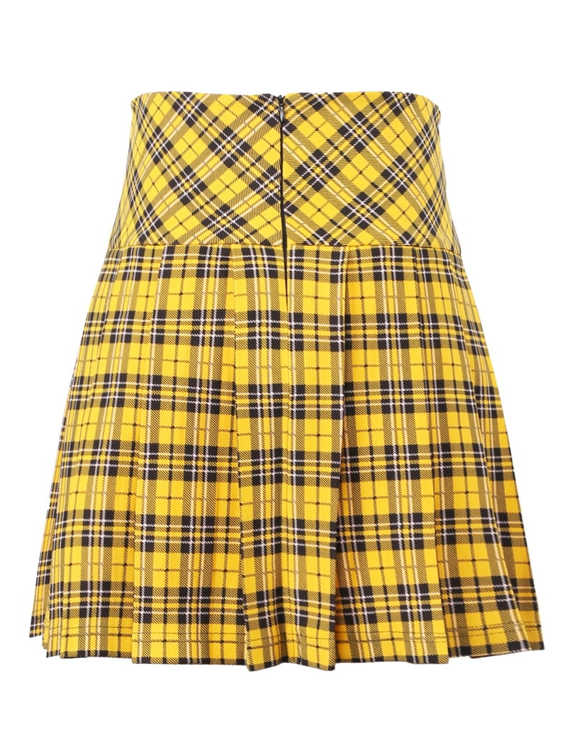 A2Y Women's Check Plaid Ponte Zipper School Uniform Pleated Mini