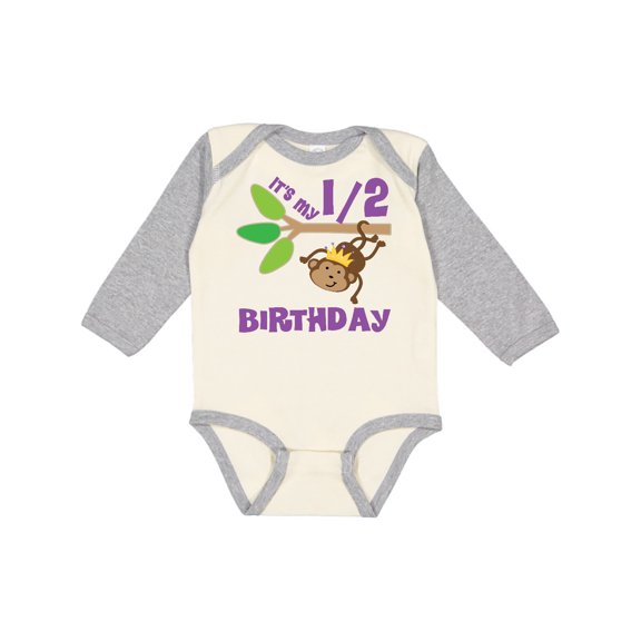 Inktastic Half Birthday 6 Months Baby Monkey Boys or Girls Long Sleeve Baby Bodysuit