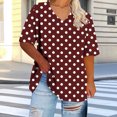 thumbnail image 2 of JSheng Summer Plus Size Womens T-Shirts Women's Oversized V-neck Short Sleeve Polka Dot Casual Loose Tops Wine M, 2 of 5