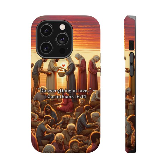 DistinctInk MagSafe Tough Case for Apple iPhone 13 Pro (6.1" Screen) - Do Everything in Love - Tempered Glass Back