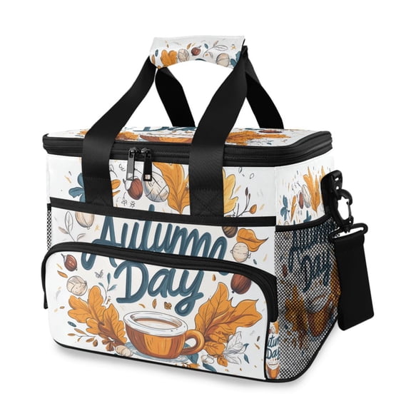 FORMRS Insulated Cooler Bag 24 Cans Capacity Soft Leakproof Lunch Box with Side Pockets, Autumn Day with Cocoa Pattern