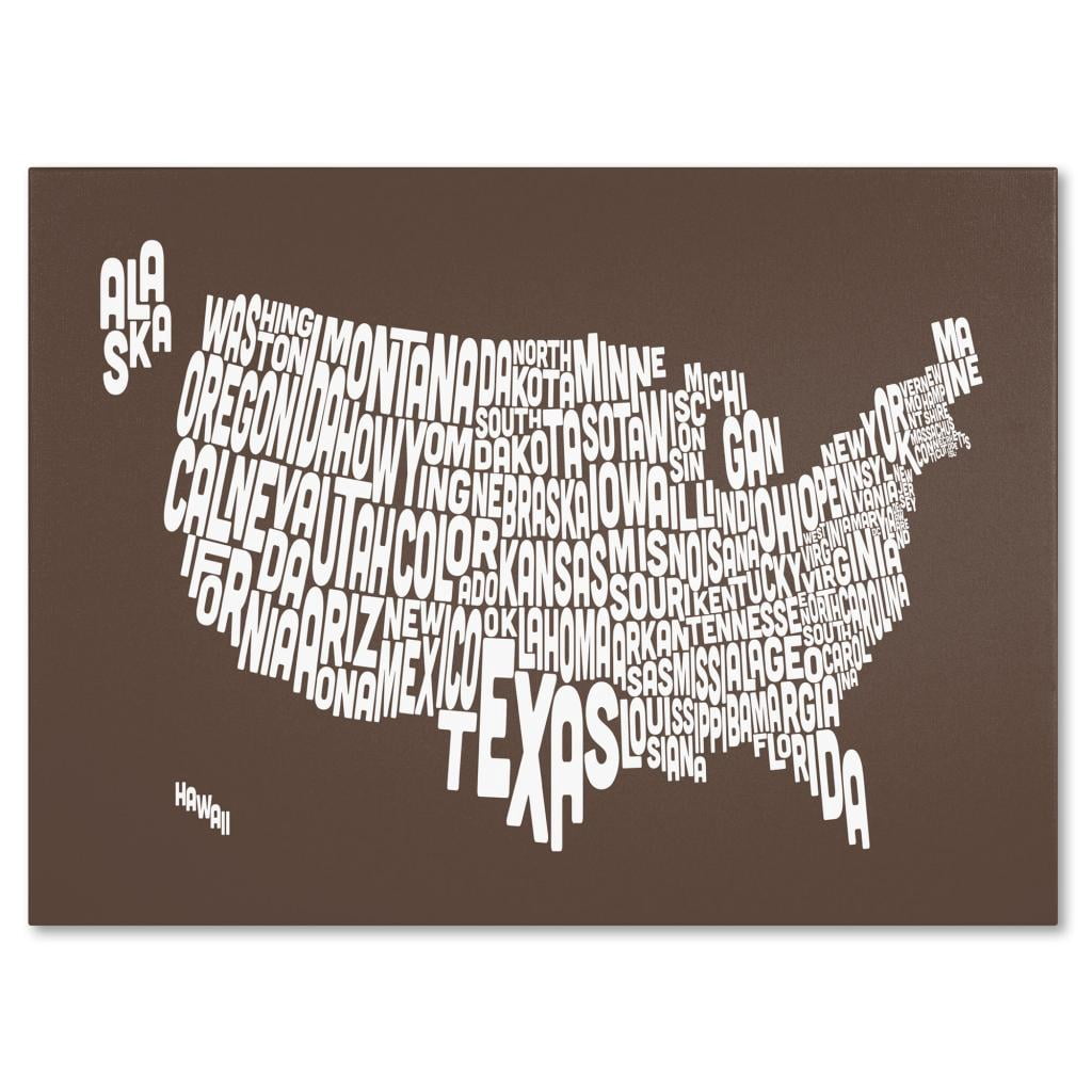 Trademark Art 'COFFEE-USA States Text Map' Canvas Art by Michael Tompsett