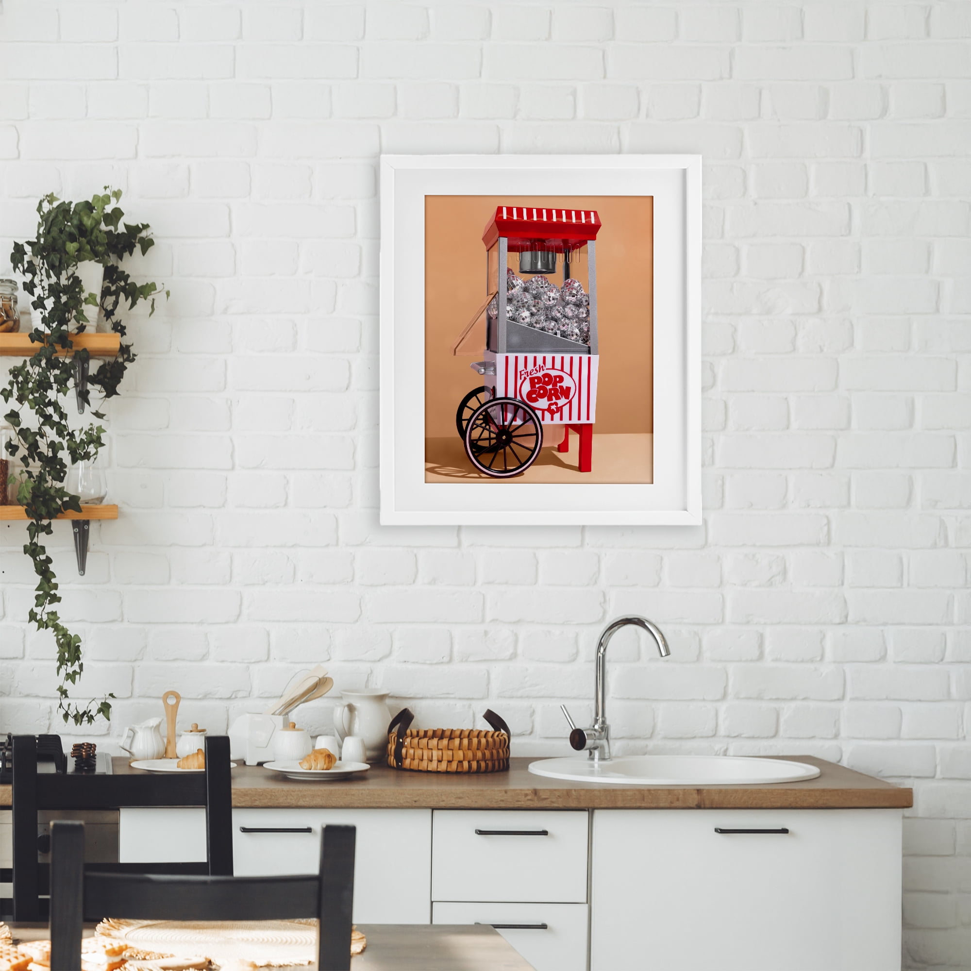 Stupell Industries Retro Disco Popcorn Machine White Framed Print Under Glass, design by LISH Creative