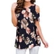 thumbnail image 3 of Qarigey Camiseta con estampado de cuello y hombros descubiertos para mujer Prendas para la parte del cuerpo peonía azul S Qarigey AP001546-01, 3 of 6