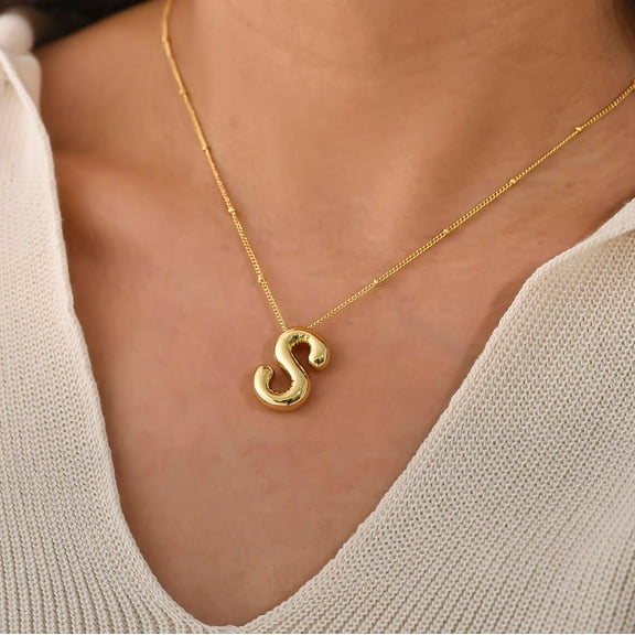Bubble Letter Necklace Gold Balloon Initial Pendant Necklace Dainty Zirconia Alphabet Name Necklace For Women Birthday Jewelry Gifts[o1731]
