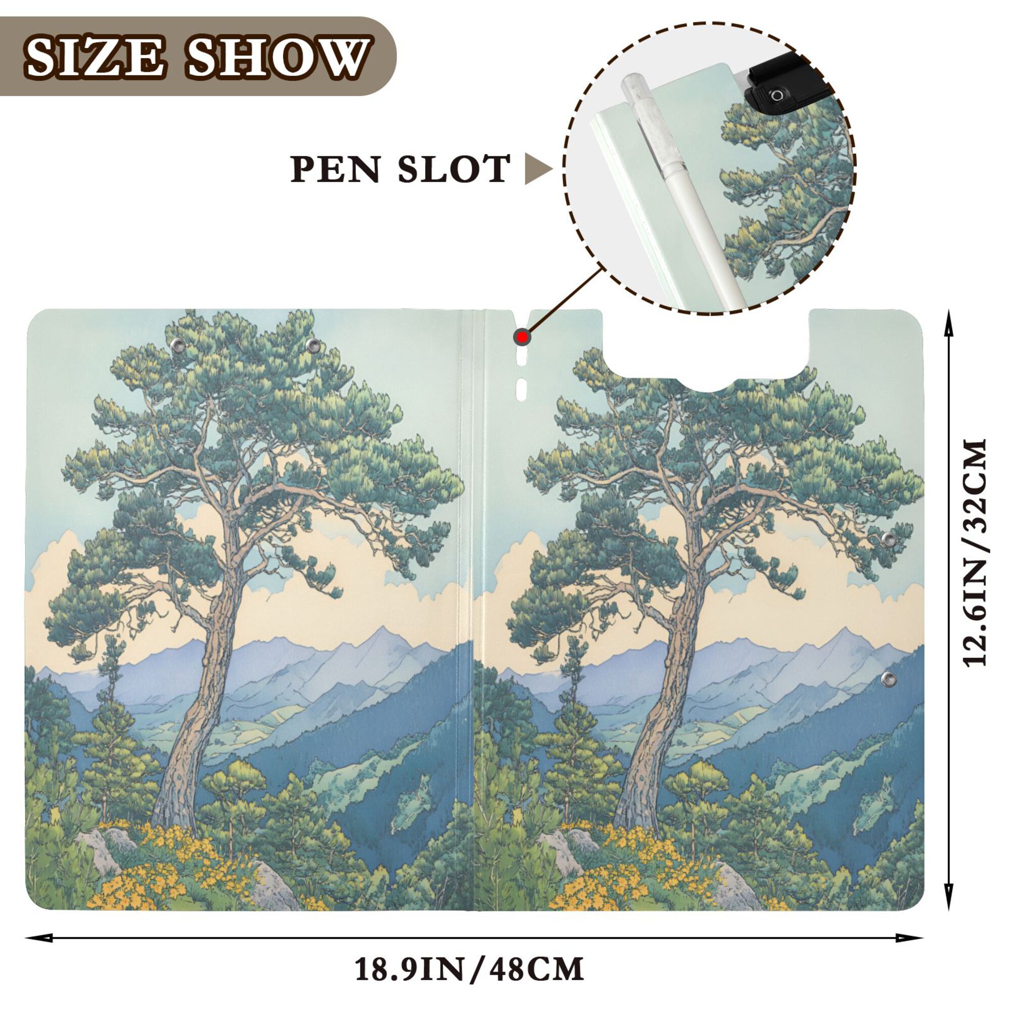 FORMRS A4 Clipboard Folder with Pen Holder Horizontal Foldable School Office Binder, Beige Mountain