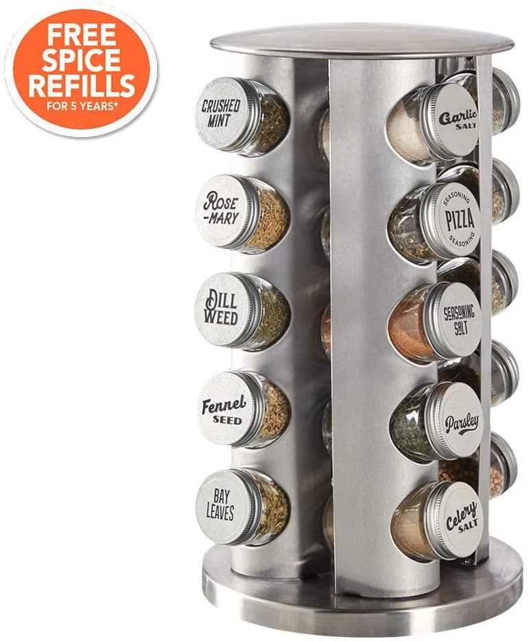 Kamenstein Revolving 20 Jar Countertop Rack Tower Organizer Free Spice Refills 