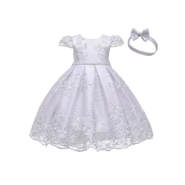 FOCUSNORM Robe Princesse en Maille pour Petites Filles Bordure en Dentelle Jupe Formelle + Couvre-Chef
