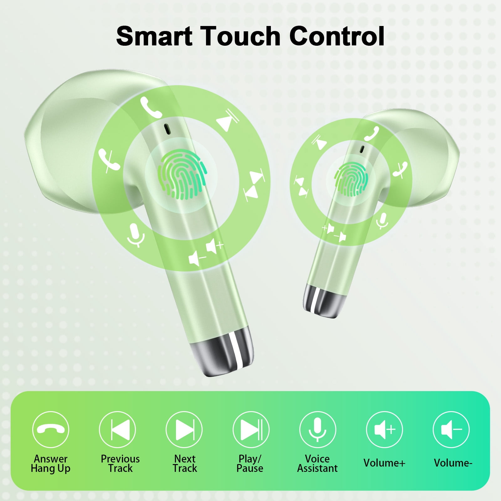 Wireless Bluetooth Earbuds Noise Cancelling in Ear Buds Deep Bass Stereo, 50H Playtime with Mics, LED Display, IPX7 Waterproof Earphones for iphone Android Laptop, Green thumbnail 14