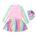thumbnail image 2 of URMAGIC URMAIC Girls Long Sleeve Rash Guard One Piece Mermaid Swimdress w/Cap Swimsuit,3-9T, 2 of 4