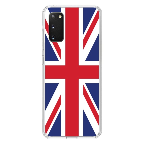 DistinctInk Clear Shockproof Hybrid Case for Galaxy S20 / S20 5G (6.2" Screen) - TPU Bumper, Acrylic Back, Tempered Glass Screen Protector - Red White Blue British Flag UK - the UK