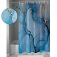 thumbnail image 4 of Gold Blue Marble Texture Shower Curtain, 72" x 72", Abstract Gradient Water Ripple Waterproof Bathroom Curtain Washable Shower Curtain Set with 12 Hooks, 4 of 6