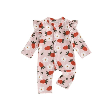

Bangyeer Baby Girls Rompers Flower/Strawberry Print Long Sleeve Jumpsuits