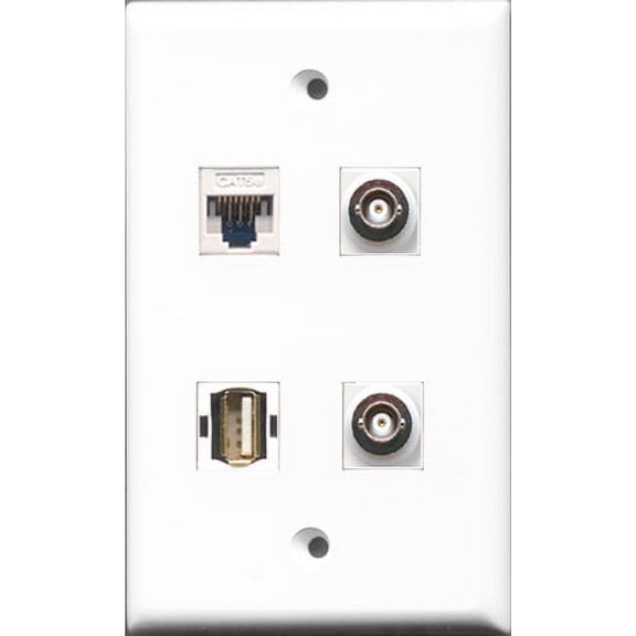 RiteAV - 1 Port USB A-A 2 Port BNC and 1 Port Cat5e Ethernet White Wall Plate