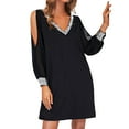 thumbnail image 3 of Outfmvch Wedding Guest Dresses for Women Black Dress Cocktail Dresses for Women Little Black Dress Solid Color Active Fit Above-the-knee Long Sleeve Lightweight Round Neck Black S, 3 of 9