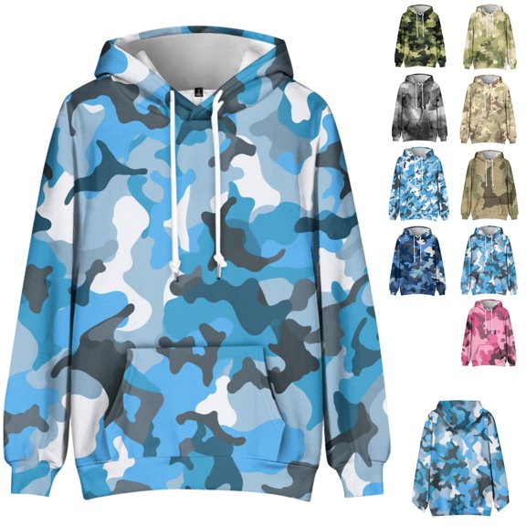 FOPSUFGWFO Camo Hoodies for Men Daily Wear Soft Drawstring Long Sleeve Pullover Tops Fall Winter Wear Sweatshirts With Pockets XL