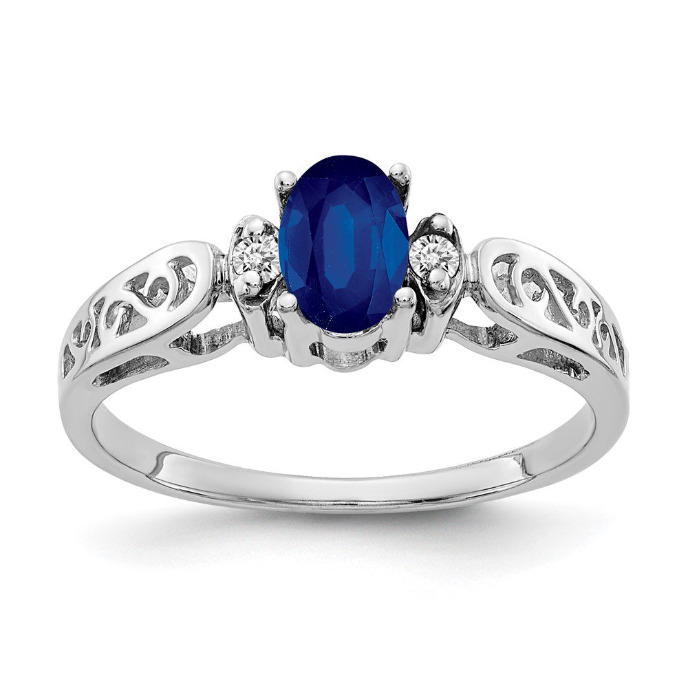 14k White Gold Ring Gemstone Womens Sapphire 0.034 ct 0.65 6x4mm Oval AA Diamond