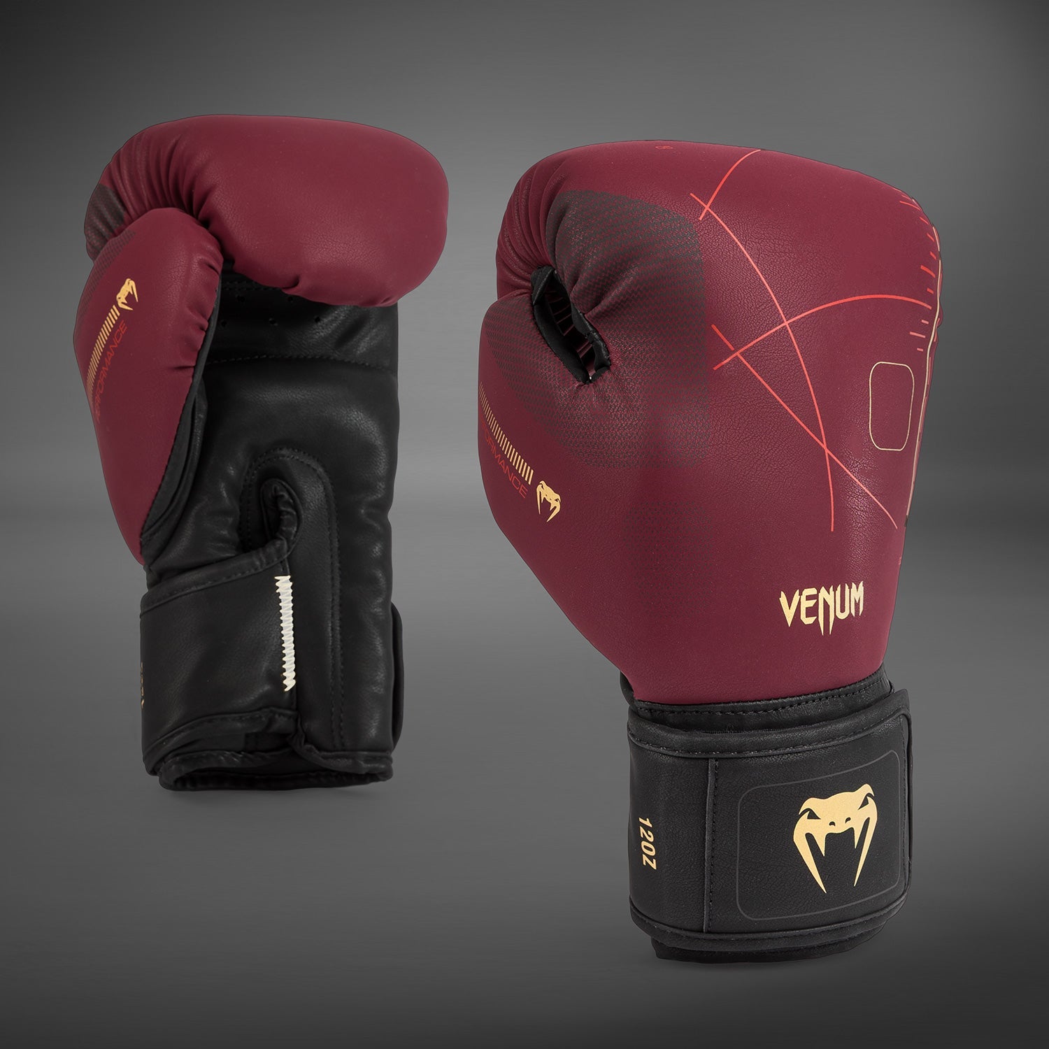 Venum Tactical XT Boxing Gloves - Black/Burgundy/Gold - 12-Ounce
