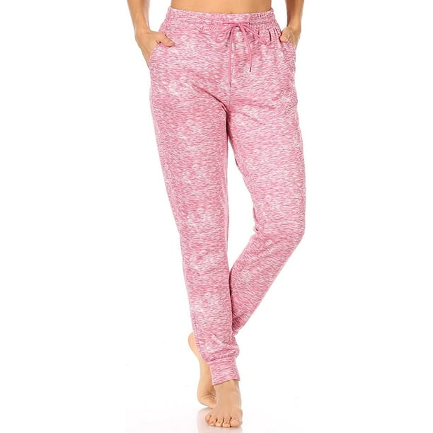 ShoSho Womens Joggers Track Pants Super Soft Sweatpants with Pockets,  Fleecelined:spacedye:pink/White, X-Large 