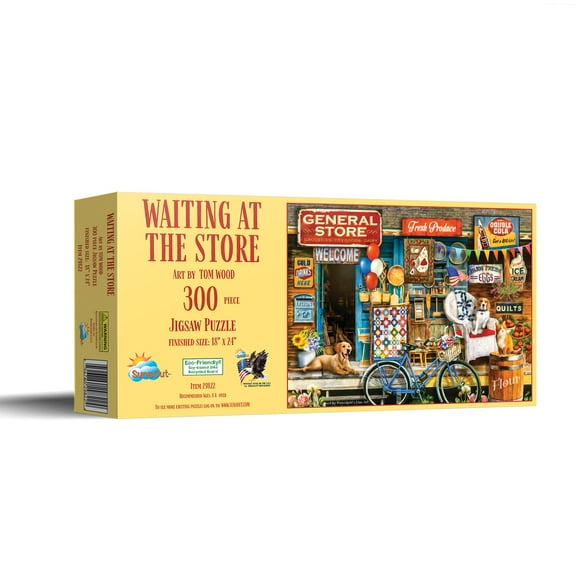 SUNSOUT INC - Waiting at the Store - 300 pc Jigsaw Puzzle by Artist: Tom Wood - Finished Size 18" x 24" - MPN# 29822