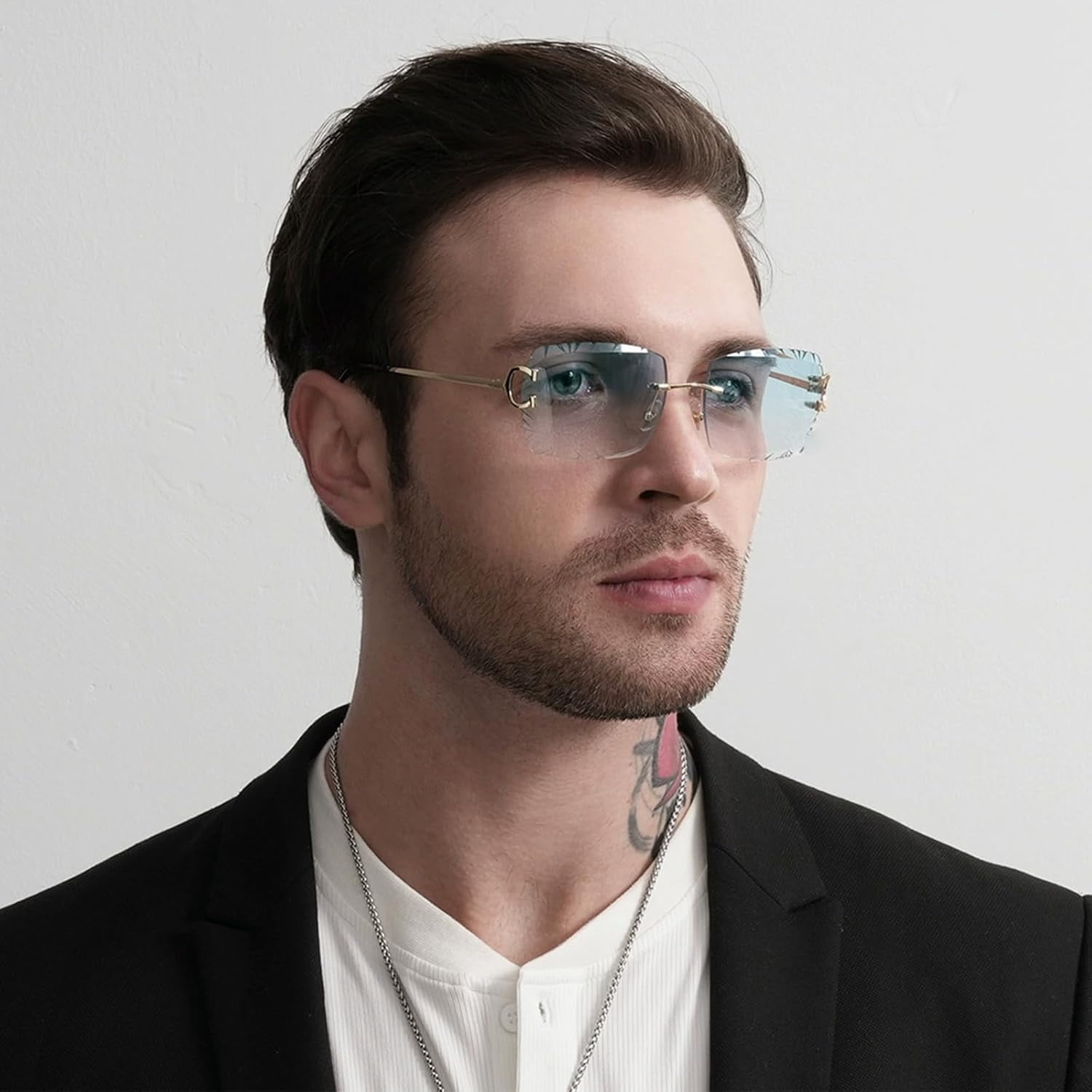 Retro Rimless Rectangle Sunglasses Luxury Frameless Square Trendy Diamond Rimless Rectangle Sunglasses Men Women Retro Frameless  main image 4