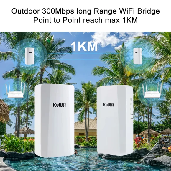 Repetidor Wifi KuWFi 2.4G 300Mbps AP para exteriores Extensor de largo alcance Enrutador de gestión inteligente Puente inalámbrico CPE Punto a punto 1KM