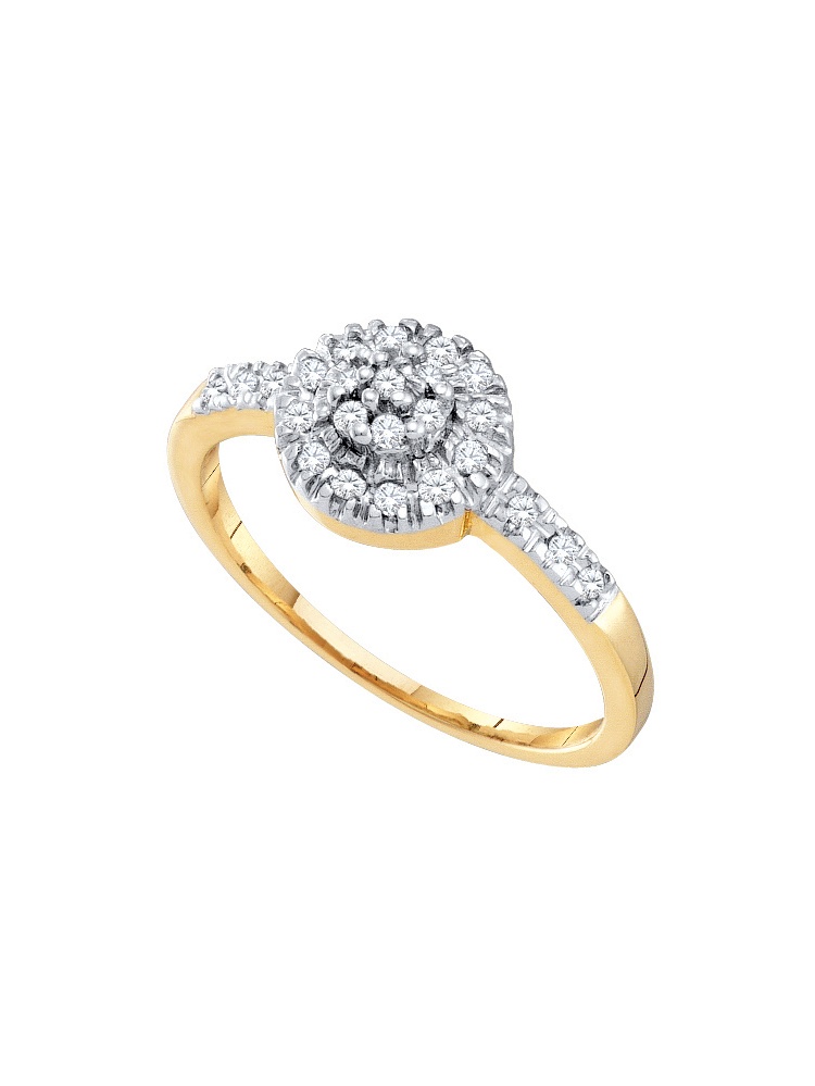 Jewels By Lux - 10kt Yellow Gold Womens Round Diamond Cluster Ring 1/5 ...