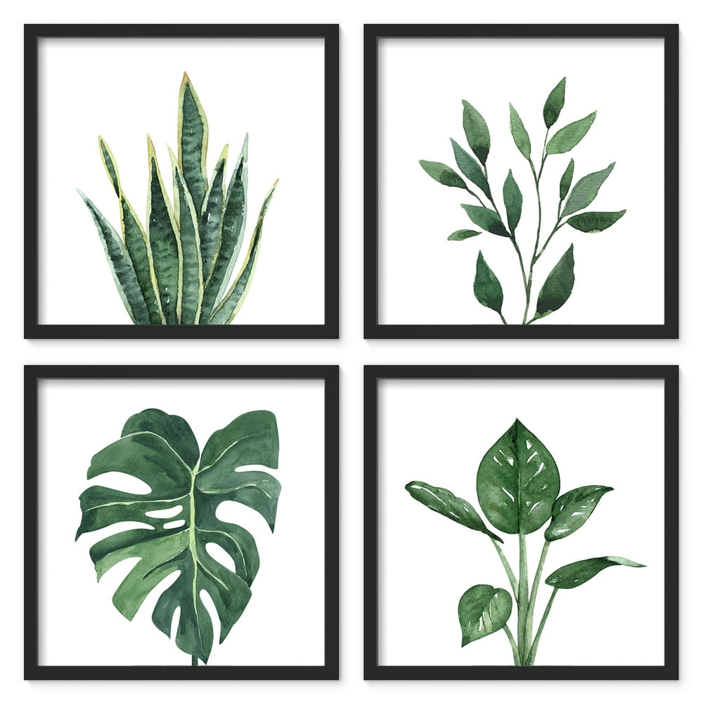 ArtbyHannah 4 Pack 10x10 Black Wall Picture Frame Set, Botanical Framed