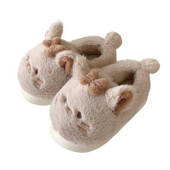 Daznico Women's Cat Slippers - Plush Closed-Back House Shoes, Cozy Winter Indoor Comfort with Non- Sole,Color:Khaki,Size:8.5