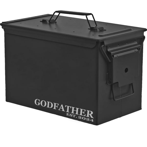 Steel Ammo Can Storage Box Ammunition Case Godfather Est 2024 (50cal, Black)