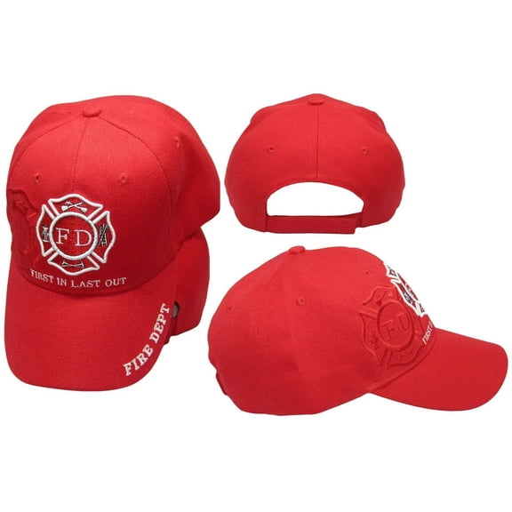 Fire Department Dept First In Last Out Red Shadow Embroidered Cap Hat