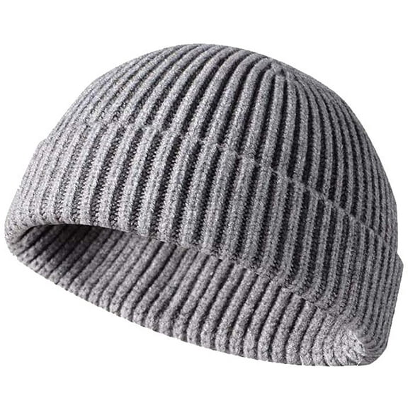 GRNSHTS Fisherman Beanie for Men Women, Knit Cuff Beanie Cap Short Beanie Hat, Winter Warm Hat (Gray)