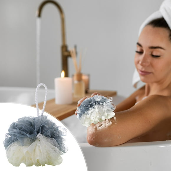 Bola de baño espumosa bicolor - Esponja de baño de color de empalme suave con lazo para colgar, 11 cm, 1 paquete