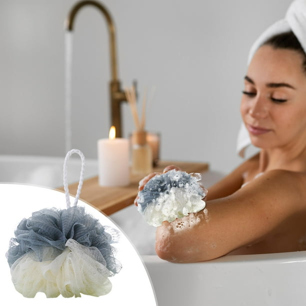 Bola de baño espumosa bicolor - Esponja de baño de color de empalme suave con lazo para colgar, 11 cm, 1 paquete